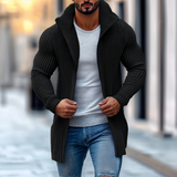Men's Fashion Stand Collar Solid Striped Long Sleeve Mid-length Knit Cardigan 70689538Z - Threadford