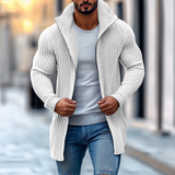 Men's Fashion Stand Collar Solid Striped Long Sleeve Mid-length Knit Cardigan 70689538Z - Threadford