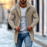 Men's Fashion Stand Collar Solid Striped Long Sleeve Mid-length Knit Cardigan 70689538Z - Threadford