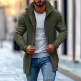Men's Fashion Stand Collar Solid Striped Long Sleeve Mid-length Knit Cardigan 70689538Z - Threadford