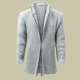 Men's Fashion Stand Collar Solid Striped Long Sleeve Mid-length Knit Cardigan 70689538Z - Threadford