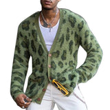 Men's Vintage Leopard V-Neck Single-Breasted Cardigan 03568715Y - Threadford