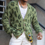 Men's Vintage Leopard V-Neck Single-Breasted Cardigan 03568715Y - Threadford
