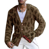 Men's Vintage Leopard V-Neck Single-Breasted Cardigan 03568715Y - Threadford