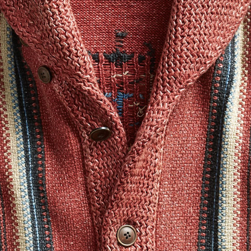 Men's Vintage Jacquard Lapel Single Breasted Long Sleeve Knit Cardigan 51482095M - Threadford