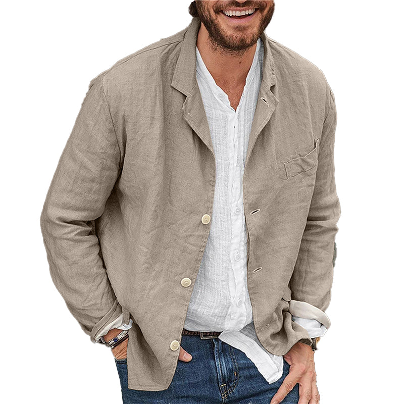 Men's Loose Cotton and Linen Suit Jacket 23703706X - Threadford
