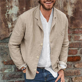 Men's Loose Cotton and Linen Suit Jacket 23703706X - Threadford