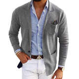 Men's Casual Notch Lapel Single-breasted Slim-fit Knitted Blazer 24243077M - Threadford