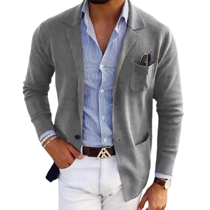 Men's Casual Notch Lapel Single-breasted Slim-fit Knitted Blazer 24243077M - Threadford