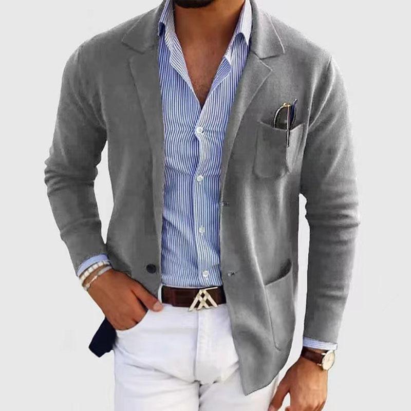 Men's Casual Notch Lapel Single-breasted Slim-fit Knitted Blazer 24243077M - Threadford