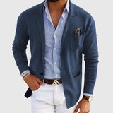 Men's Casual Notch Lapel Single-breasted Slim-fit Knitted Blazer 24243077M - Threadford