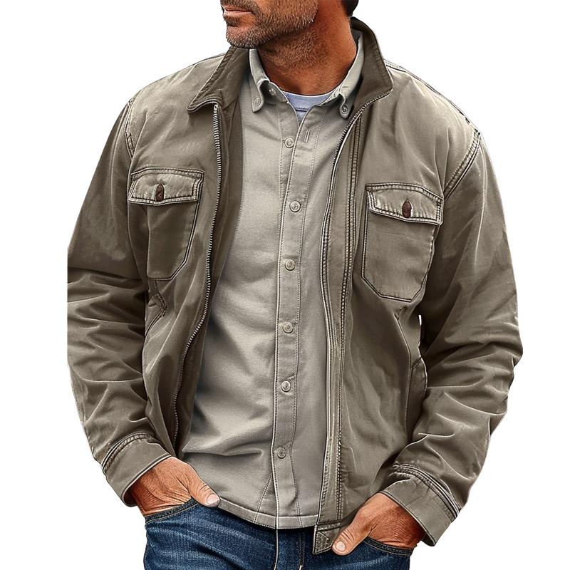 Men's Vintage Distressed Canvas Zip Jacket 11624190X - Threadford