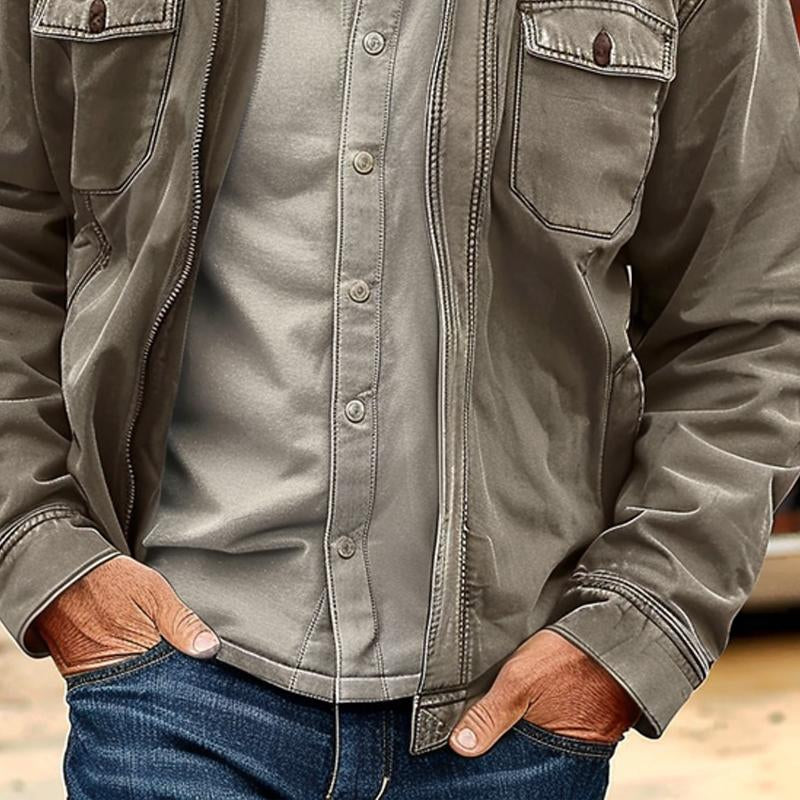 Men's Vintage Distressed Canvas Zip Jacket 11624190X - Threadford