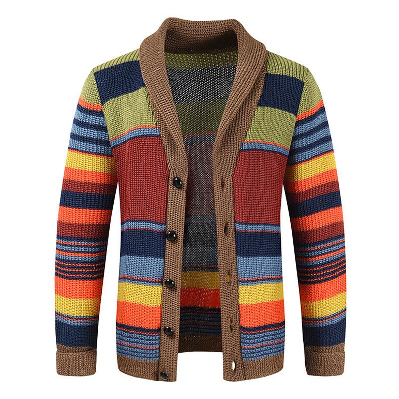 Men's Colorblock Lapel Sweater Jacket 02918584X - Threadford