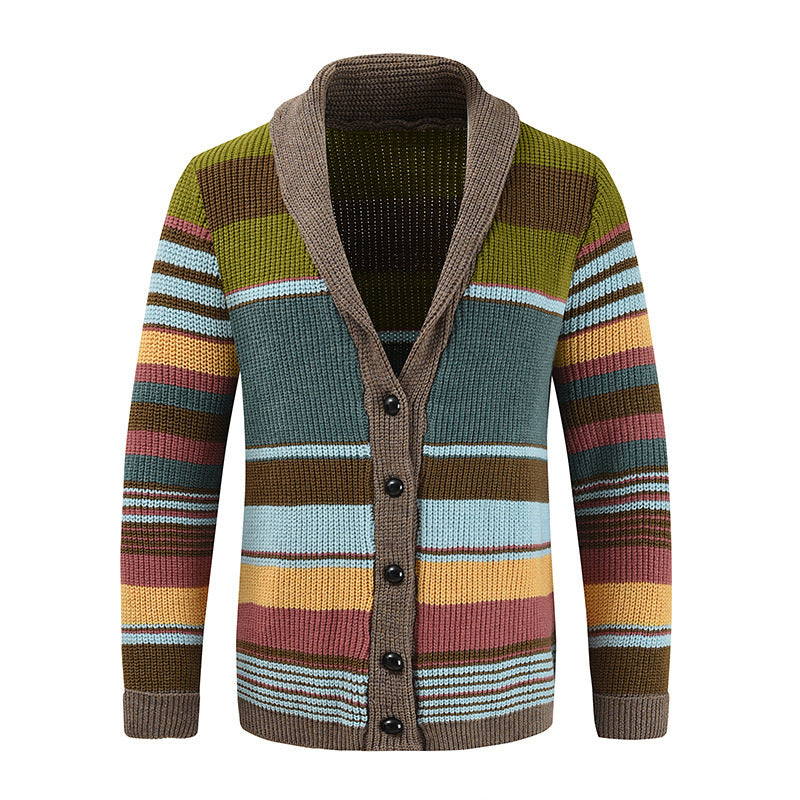 Men's Colorblock Lapel Sweater Jacket 02918584X - Threadford