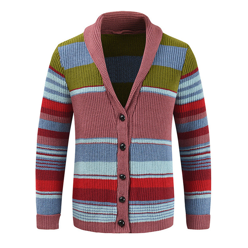 Men's Colorblock Lapel Sweater Jacket 02918584X - Threadford
