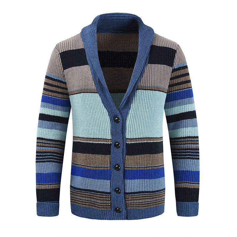Men's Colorblock Lapel Sweater Jacket 02918584X - Threadford