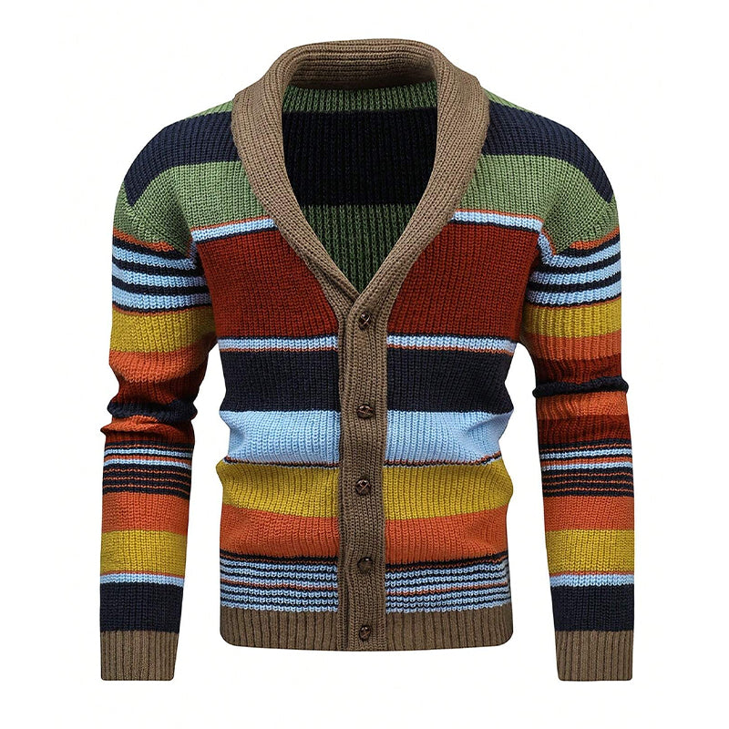 Men's Colorblock Lapel Sweater Jacket 02918584X - Threadford