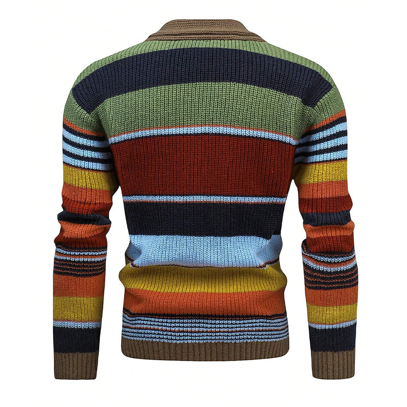 Men's Colorblock Lapel Sweater Jacket 02918584X - Threadford
