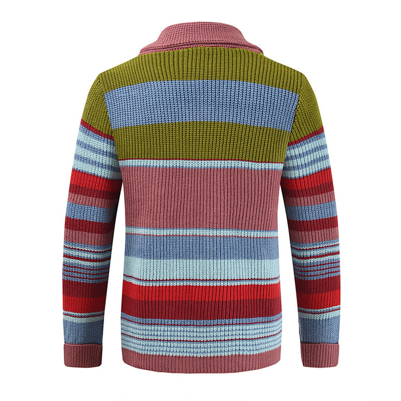 Men's Colorblock Lapel Sweater Jacket 02918584X - Threadford