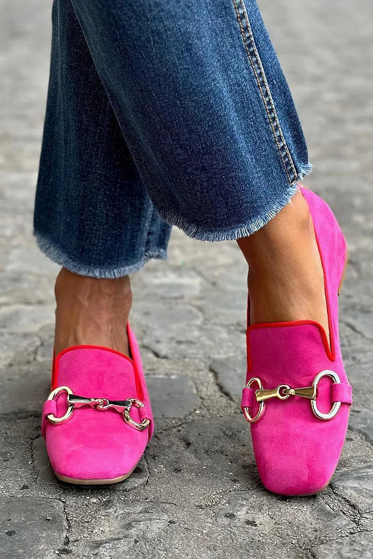 Square Toe Slip-On Loafers with Metal Buckle - Threadford