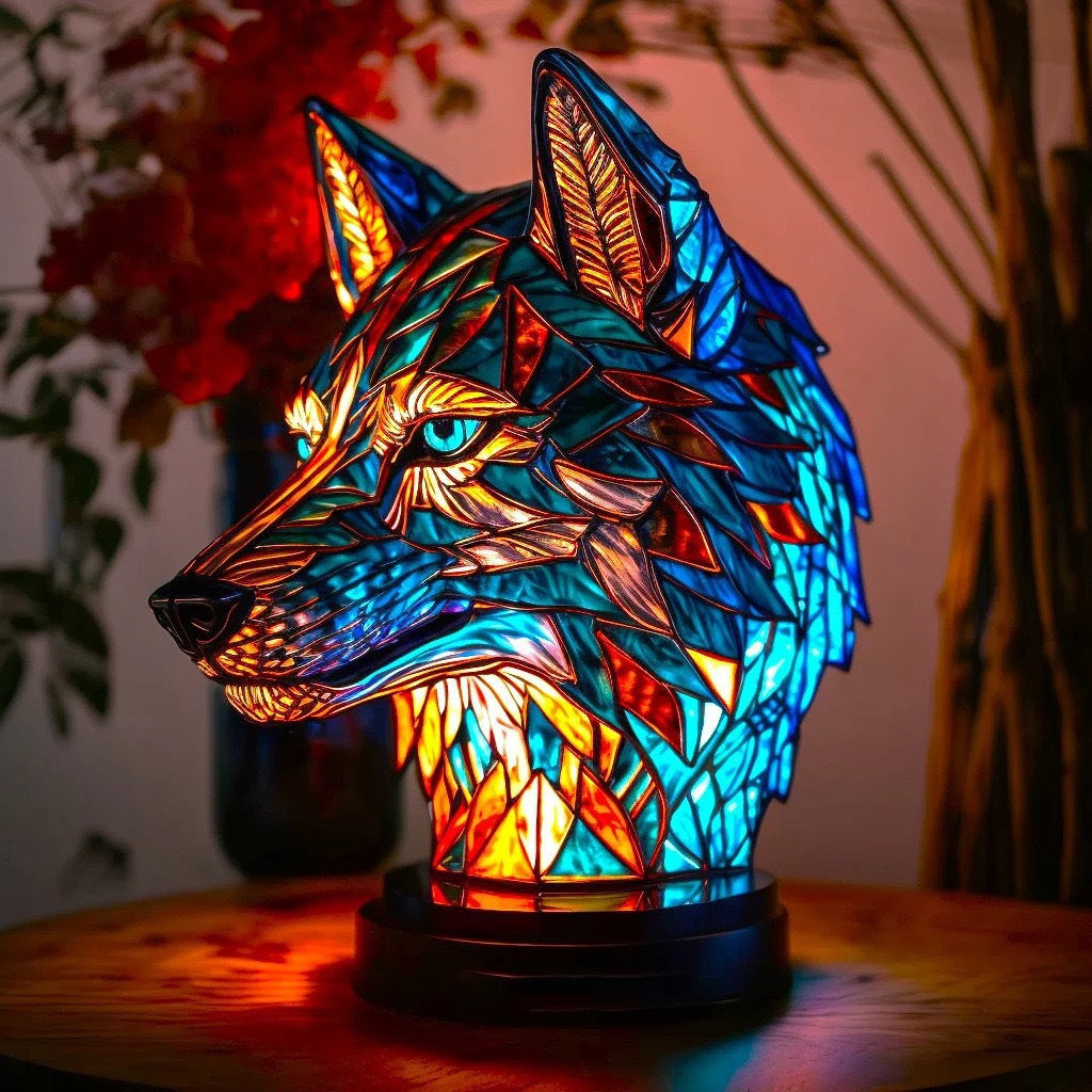 Blaze | Wolf Lamp Magisk in Coloured Glass - Threadford