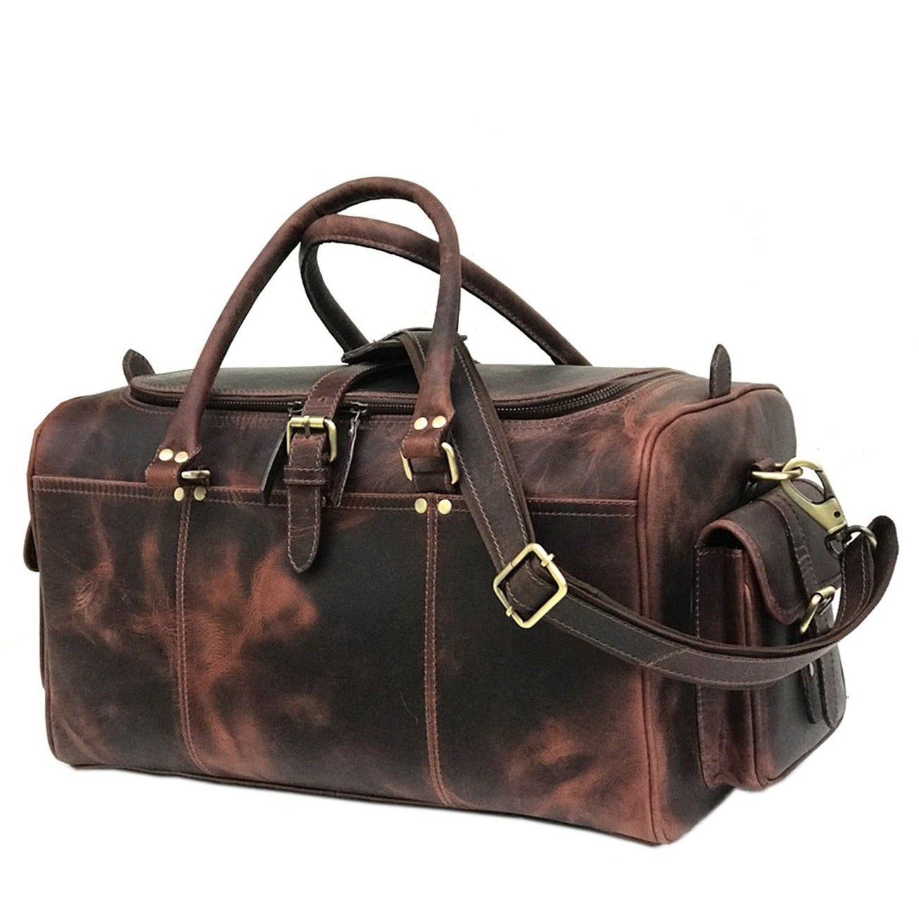 Dark Brown Leather Weekend Bag – Double Compartment Design - Threadford