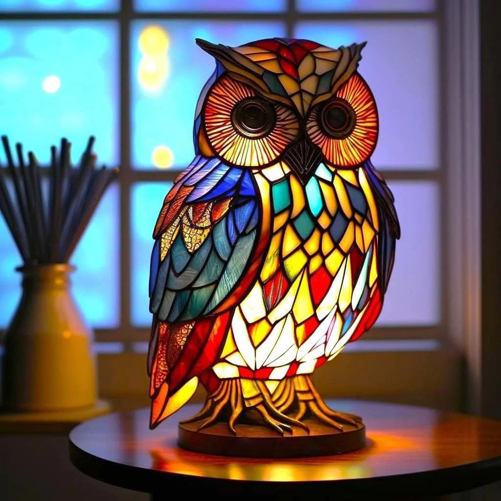Merlin | Magical Owl Lamp in Coloured Glass - Threadford
