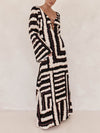 Bohemian Style Unique Printed V Tie Ring Maxi Dress - Threadford