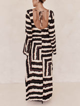 Bohemian Style Unique Printed V Tie Ring Maxi Dress - Threadford