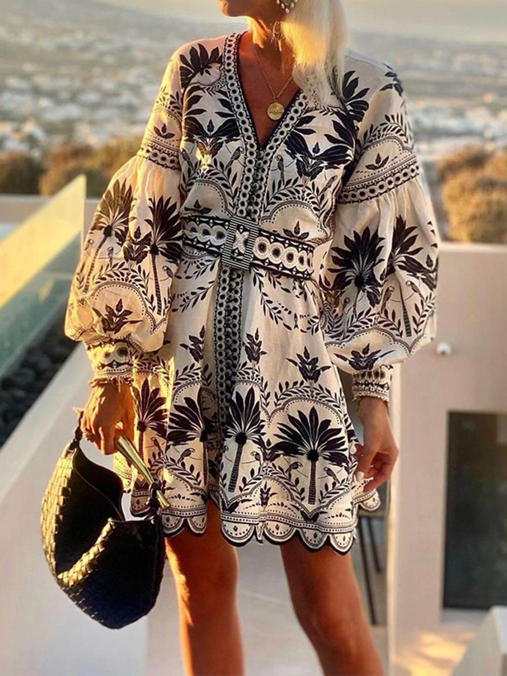 Fashion Printed Beach Loose Mini Dress - Threadford