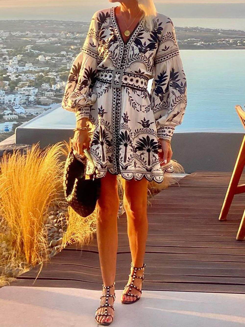 Fashion Printed Beach Loose Mini Dress - Threadford