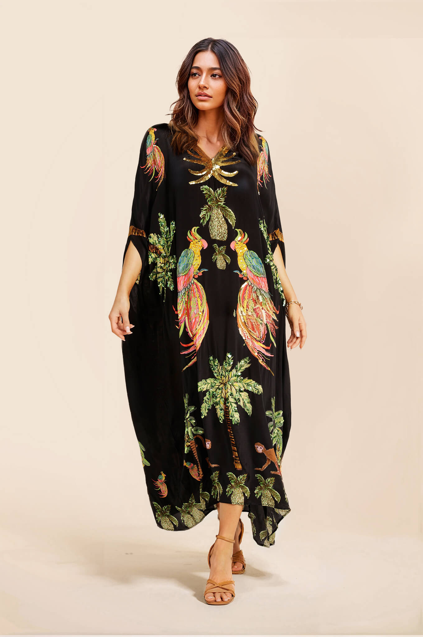 Unique Drop Shoulder Sleeve Coconut Tree Printed Dress - Threadford