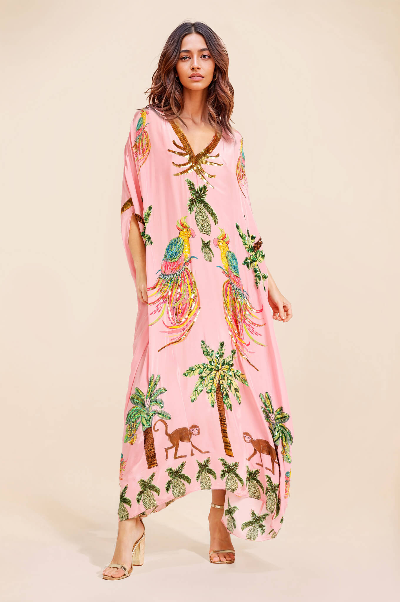 Unique Drop Shoulder Sleeve Coconut Tree Printed Dress - Threadford