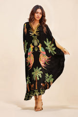 Unique Drop Shoulder Sleeve Coconut Tree Printed Dress - Threadford