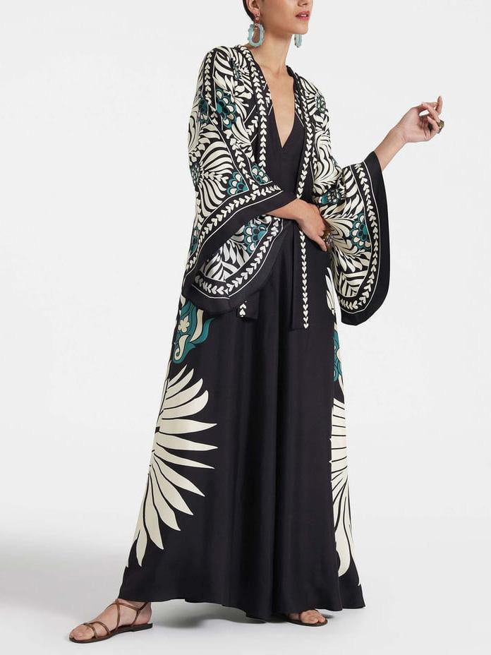 Unique Floral Print Flowy Maxi Dress - Threadford