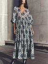 Classic And Unique Baroque Sheer Overlay Balloon Sleeve Maxi Dress - Threadford