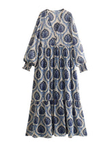 Classic And Unique Baroque Sheer Overlay Balloon Sleeve Maxi Dress - Threadford