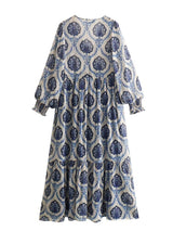 Classic And Unique Baroque Sheer Overlay Balloon Sleeve Maxi Dress - Threadford