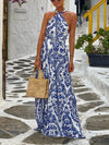 Delicate Floral Print Halterneck Maxi Dress - Threadford