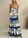 Elegant Ruffled With Floral Print Maxi Dress - Threadford