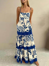 Elegant Ruffled With Floral Print Maxi Dress - Threadford
