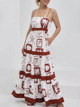 Elegant Ruffled With Floral Print Maxi Dress - Threadford