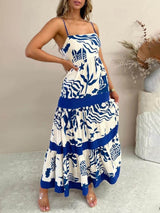 Elegant Ruffled With Floral Print Maxi Dress - Threadford