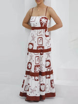 Elegant Ruffled With Floral Print Maxi Dress - Threadford