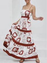 Elegant Ruffled With Floral Print Maxi Dress - Threadford