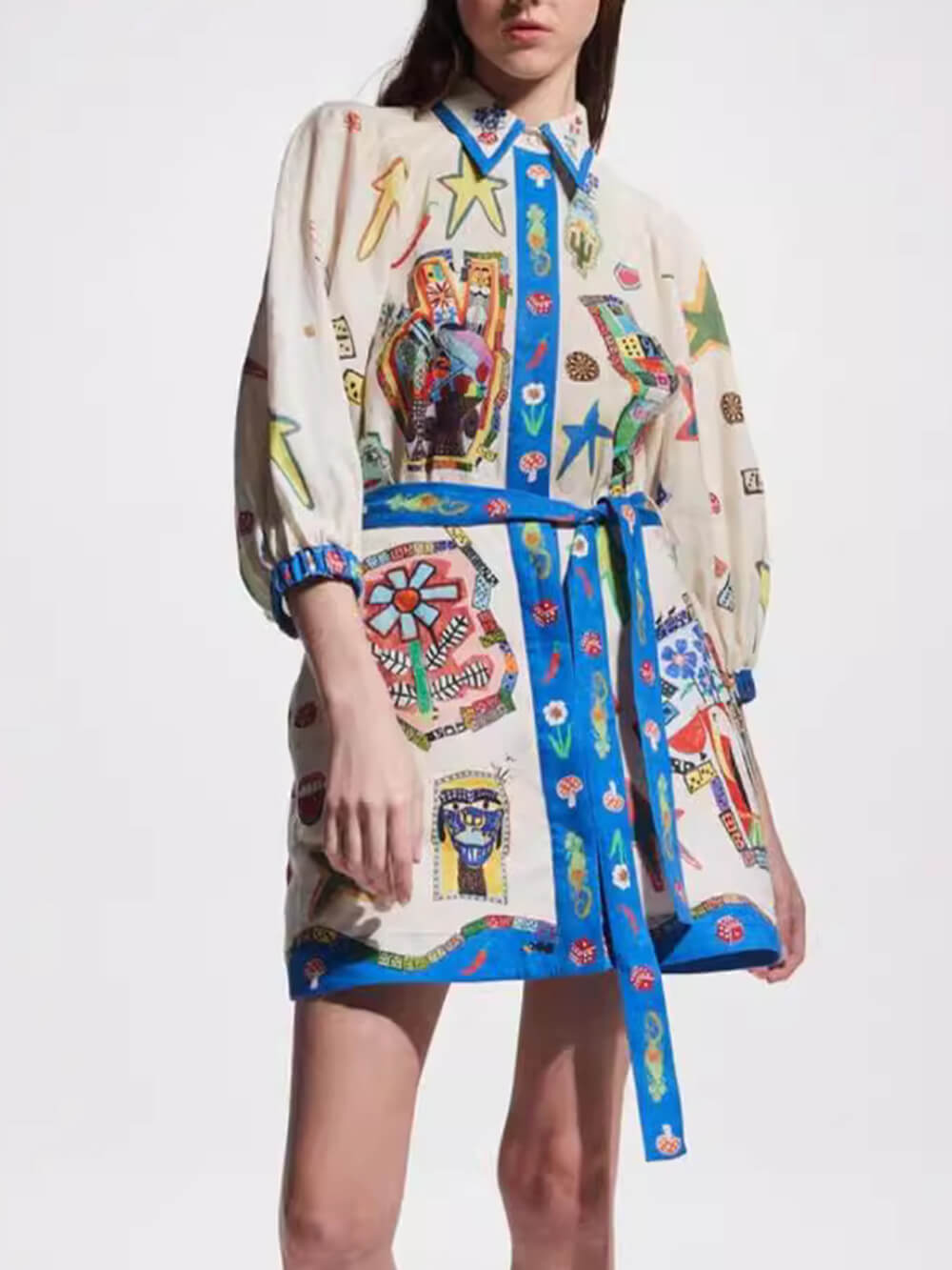 Temperament Peplum Printed Cardigan Dress - Threadford