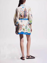 Temperament Peplum Printed Cardigan Dress - Threadford