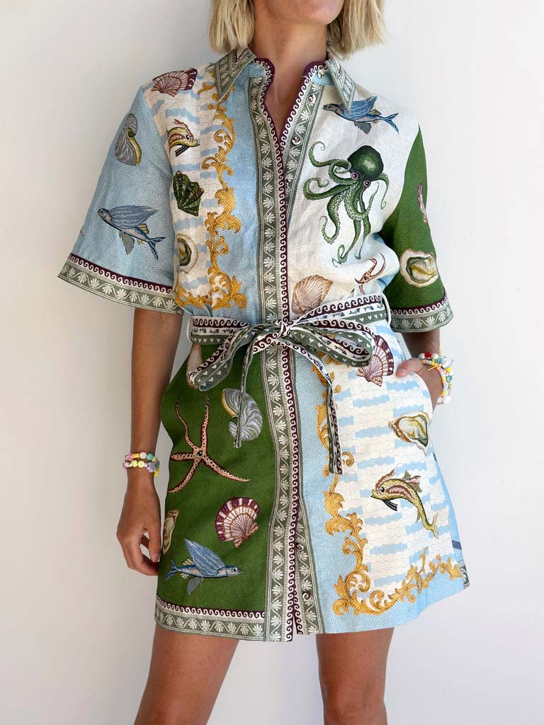 Unique Deep Sea Floral Print Mini Dress - Threadford