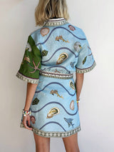 Unique Deep Sea Floral Print Mini Dress - Threadford